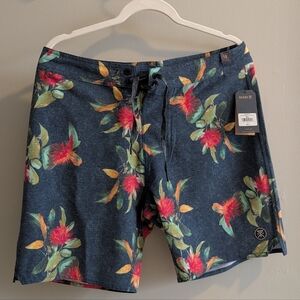Roark Tropical Floral Board Shorts - Blue and Red